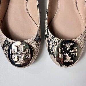 TORY BURCH Reva Ballet Roccia Python Flats with Metal Logo 7.5